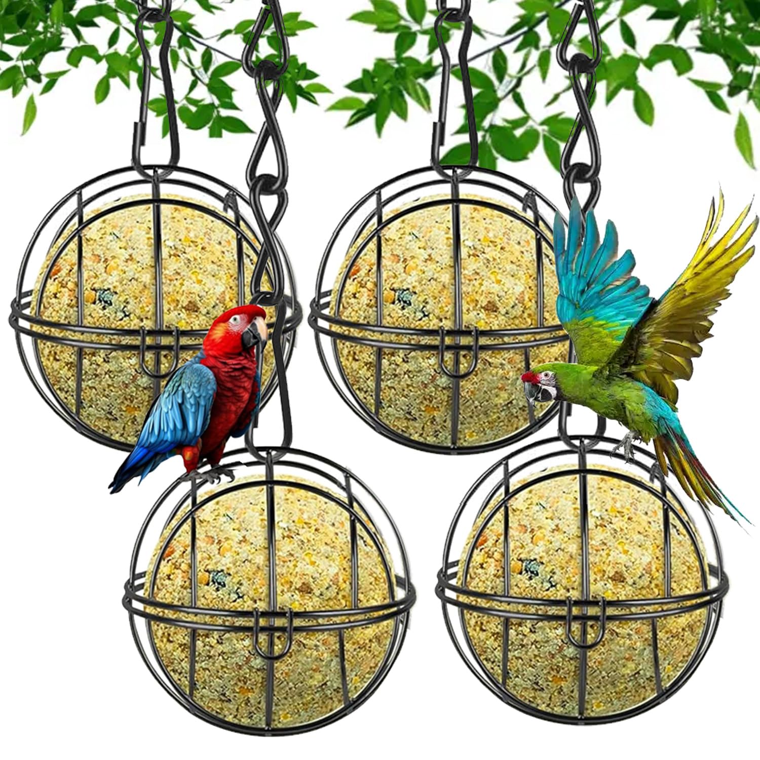 bird feeders,4pcs Metal fat ball feeder,hanging bird feeders Outdoor garden bird feeder for wild birds (finch, sparrow, robin), equipped with 4 S-shaped hooks