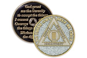 THE TOKEN SHOP 3 Year Sobriety Coin | Glitter Triplate AA Chip Recovery Anniversary Token (Silver)