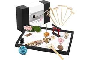 Wacloud Zen Garden Kit for Desk Decor – Japanese Mini Zen Sand Garden with 10+ Tools & Accessories, Bamboo Rakes, Torii Gate,