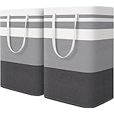 HomeHacks 2-Pack Large Laundry Basket, Waterproof, Freestanding Laundry Hamper, Collapsible Tall Clothes Hamper with Extended