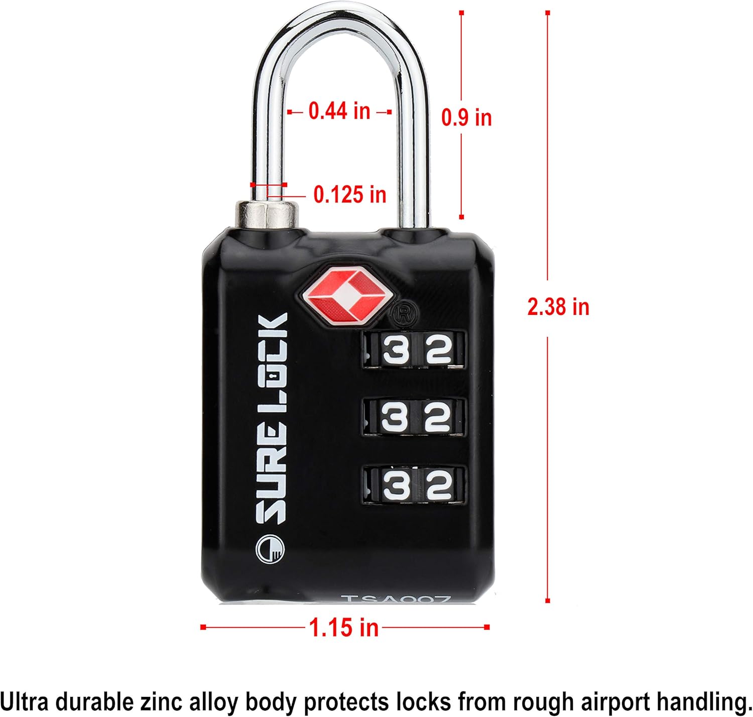  | SURE LOCK TSA Approved 3 Digit Luggage Locks with Zinc Alloy Body and Hardened Steel Shackle to Lock Travel Suitcase (Black 2 Pack) | Luggage Locks