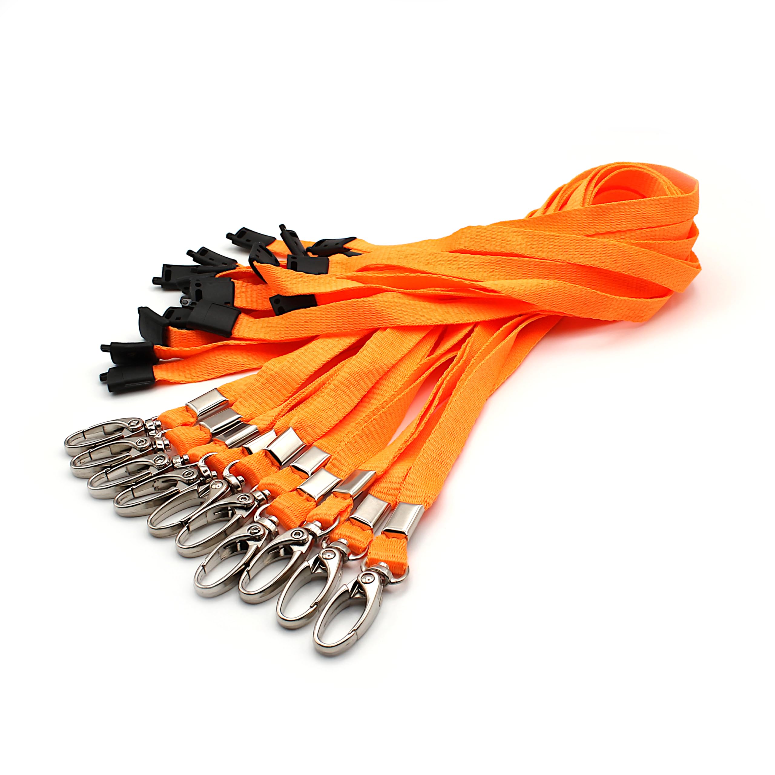 EasyBadge Orange Lanyards for ID Badges with Safety Breakaways and Metal Lobster Clips - Pack of 10