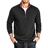 COOFANDY Mens Quarter Zip Pullover Mock Neck Quilted Sweatshirt Casual Long Sleeve Polo Sweater