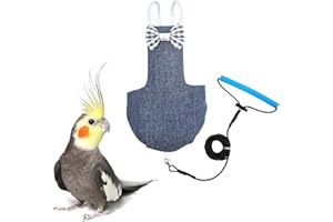 VANTRONIK VANFAVORI Bird Diaper Harness Flight Suit Clothes with 80 Inch Flying Leash for Parrots Cockatiel Pet Birds, Denim Blue, S Size, Including A Cotton Pad
