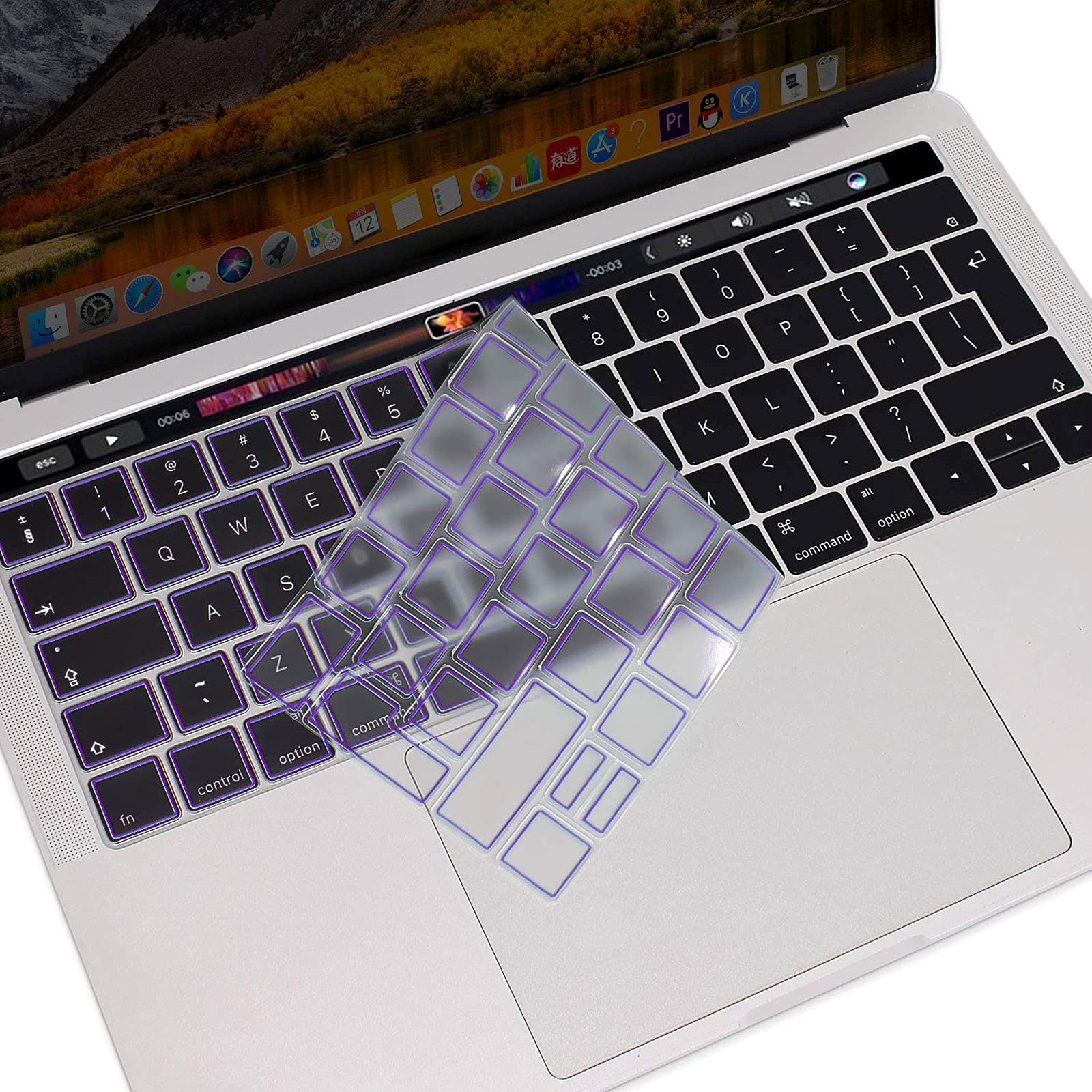 MOSISO Ultra Thin TPU Keyboard Cover Compatible with MacBook Pro with Touch Bar 13/15 Inch 2019/2018/2017/2016 Release, A2159/A1989/A1706, A1990/A1707 Transparent Skin - EU Layout,Ultra Violet