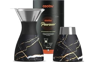 asobu Insulated Pour Over Coffee Maker (32 oz.) Double-Wall Vacuum, Stainless-Steel Filter and Take on the Go Carafe (Midnight Marble)