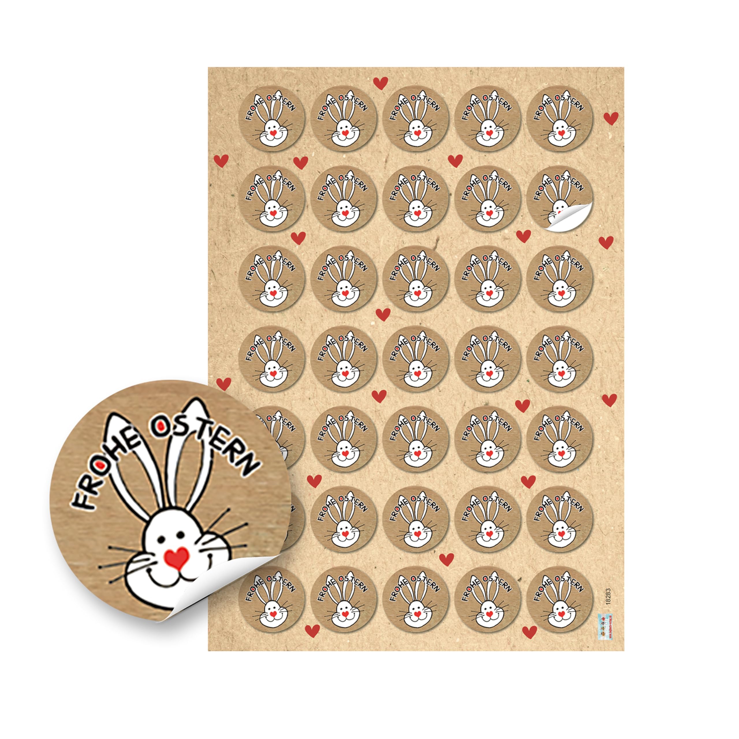 Logbuch-Verlag Happy Easter Round Sticker Easter Bunny Happy Easter Decoration Heart Red Beige Natural 3.2 cm, 1 Bogen / 35 Aufkleber