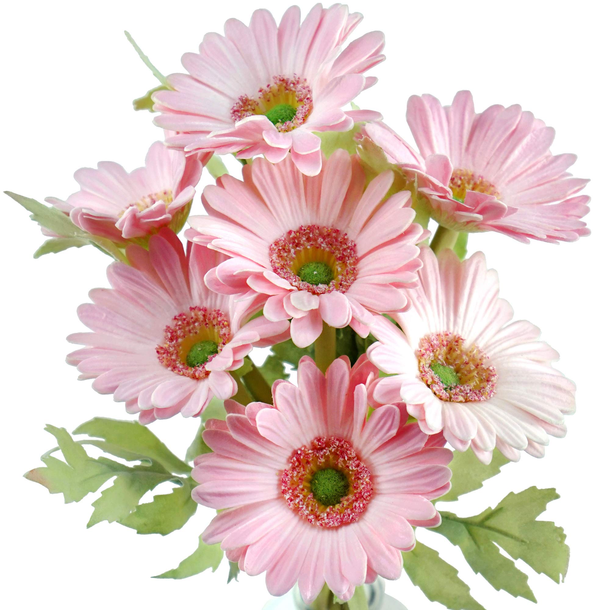 FiveSeasonStuff 7 Stems of Artificial Real Touch Gerbera Flowers & Bouquet, for Home Office Restaurant Wedding Party Décor, 31cm (12.2 inches) (Real Touch Pale Pink)