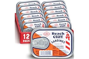 Beach Cliff Wild Caught Sardines in Louisiana Hot Sauce, 3.75 oz Can (Pack of 12) - 11gProtein per Serving - Gluten Free, Keto Friendly - Great for Pasta & Seafood Recipes