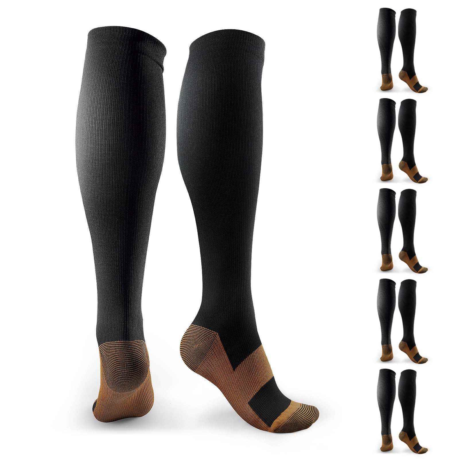 TRIITECH 6 Pairs Copper Compression Socks for Women and Men, 15-20mmHg Best for Running, Hiking, Travel