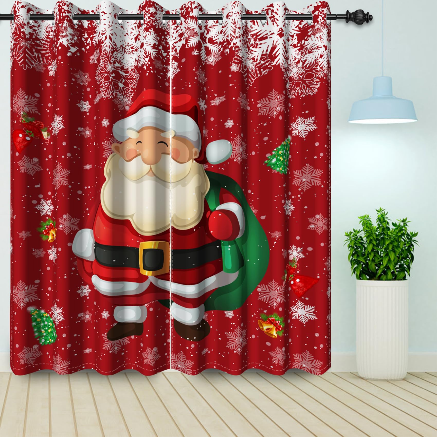 Bovlleetd Winter Christmas Window Curtains for Living Room Cartoon Santa Claus Xmas Tree Snowflake Thermal Insulated Red Blackout Decor for Bedroom Cabinet Drapes 117x183cm 2 Pieces — image 1