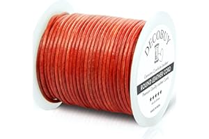 DECOBUY Leather Cord for Jewelry Making, Round Cording 2mm Rope, 27 Yards Used for Crafts, Necklace String, Braiding - Distressed Tibetan Red