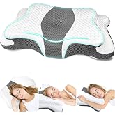 CHxxy Memory Foam Pillows, Cervical Pillow for Neck &amp; Shoulder Pain Relief | Ergonomic Contour Bed Pillow, Soft for Side Sleep Stomach Sleeping and Back Sleeper-Queen Size&amp;Grey