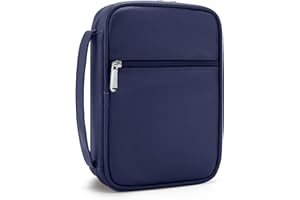 Aburbe Small Bible Cover Case for Women and Men, 9x6 PU Leather Bible Sleeve, Compact Travel Bible Carrier Bag with Front Pen Holders, Zipper Closure, Inner Pockets - Navy Blue