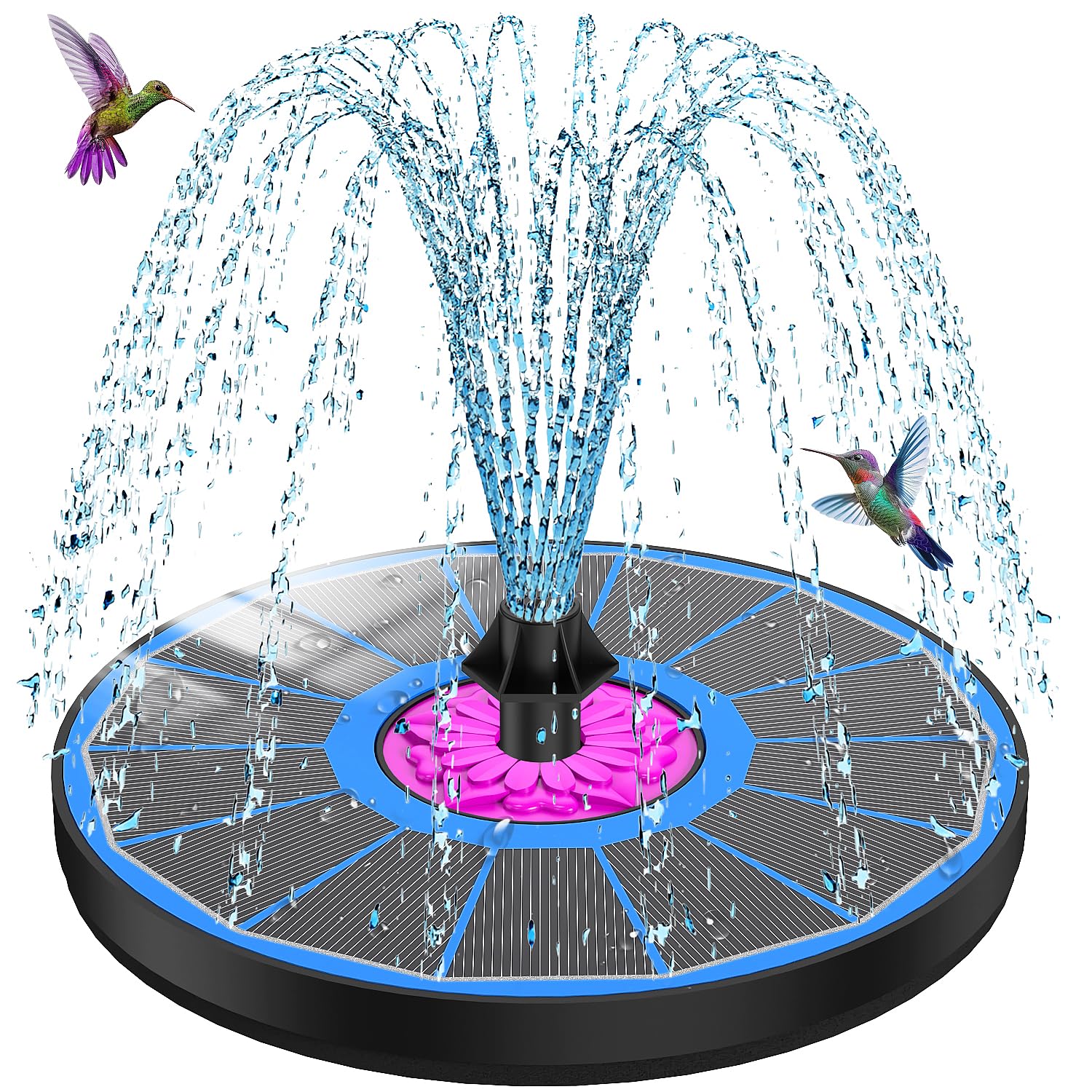 SZMP 3.5W Solar Fountain, Glass Panel Bird Bath Fountains, Solar Powered Water Fountain Pump with 7 Nozzles & 4 Fixers for Garden, Pond, Bird Bath, Pool (Blue)