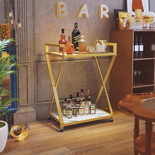 Bar Cart, Double-Layer Rolling Bar Cart, Home Bar Serving Cart