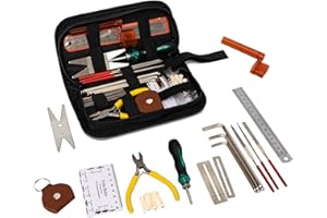 GOCOHHI Guitar Repairing Tool Kit Wire Plier,String Organizer,Fingerboard Protector,Hex Wrenches, Files, String Ruler Action Ruler, Spanner Wrench,Bridge Pins for Guitar Ukulele Bass Mandolin (26 PCS)