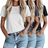 Ficerd 3 Pack Women's Short Sleeve Tops Crew Neck Casual Long Tunics Trendy Loose Fit Raglan Tops Basic Tee