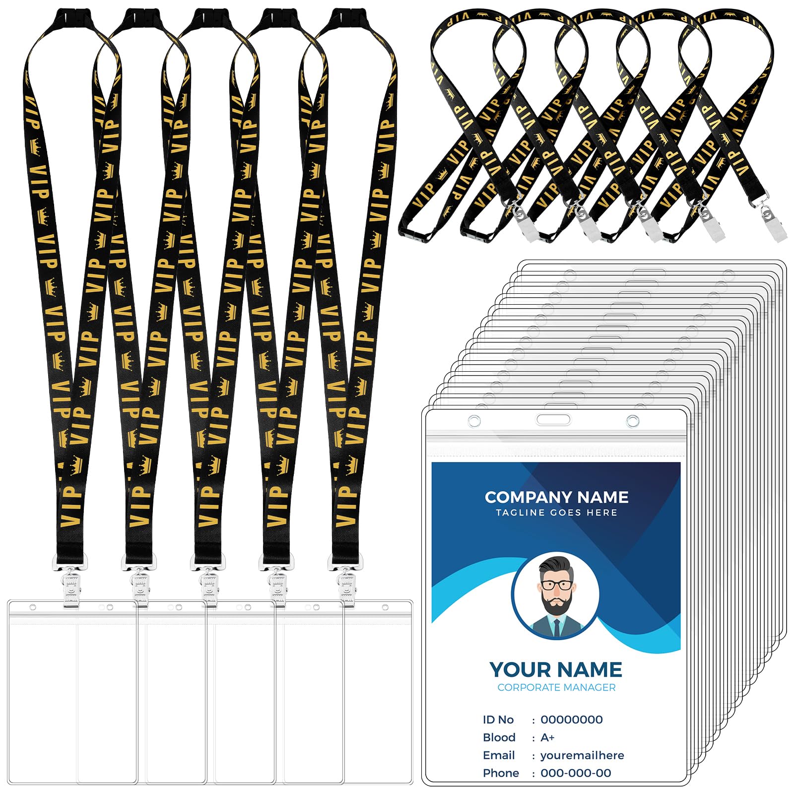 Photo 1 of Kosiz 25 Set VIP Lanyards with 4 x 6 Inch Clear Badge Holder Credential Holders Breakaway Black VIP Badge Lanyard for Events Backstage Concert Gaming Ticket Party Office Supply