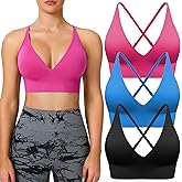 BLUELILY Adjustable Deep V Neck Bras 3/5 Pack Sports Bras for Women Padded Seamless Spaghetti Strap Criss Cross Yoga Bras