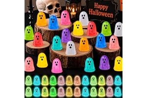 120 Pcs Halloween Luminous Mini Resin Ghost Figures Miniature Figurines | 10 Colors Tiny Little Plastic Ghost Statues Glow in