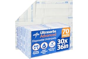 Medline Ultrasorbs Advanced Premium Disposable Underpads; 300 lb. Weight Capacity; 30"x36"; Pack of 70, Large, 70 Count