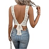 SweatyRocks Women's Country Concert Outfits Tie Backless Lace Crop Top Sexy Going Out Tops Boho Western Outfits