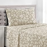 LUX Décor Floral Twin Sheet Set - 3 Piece Ultra-Soft Microfiber Bed Sheets with Flat Sheet, 16 Inches Deep Pocket Fitted Sheet & Pillowcases, Breathable, Bedroom Decor, Oeko-TEX - Taupe