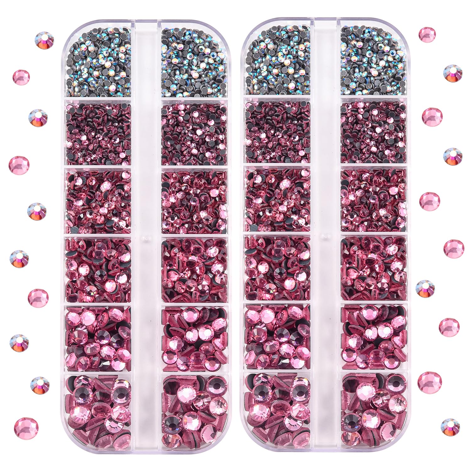 BLINGINBOX DMC Hotfix Rhinestone 2 Box Total 5200 Pieces Mixed Size Round Crystals Glass Gems for Costume Jewelry Making(Lt.Pink)