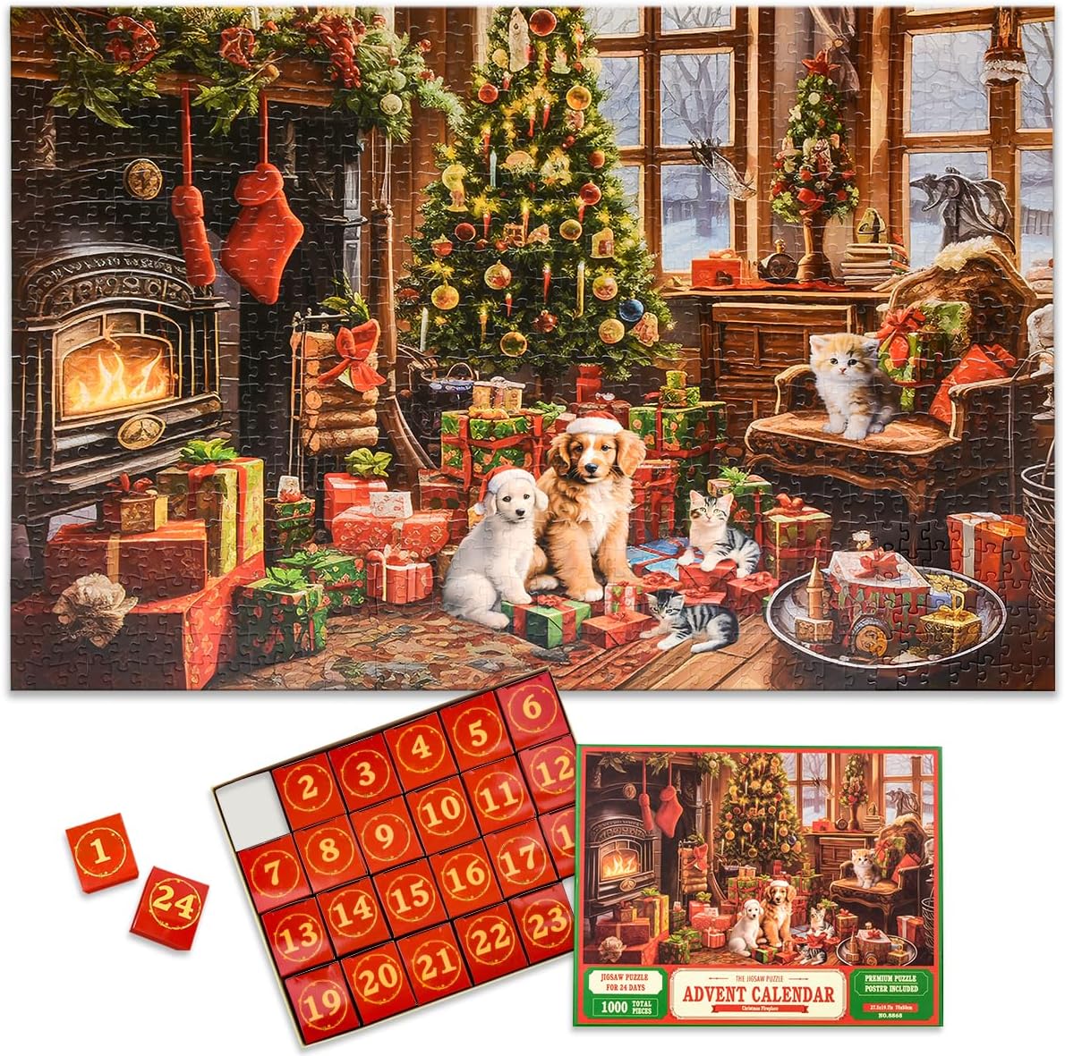 Advent Calendars - Christmas Advent Calendar 2023 Jigsaw Puzzles - Fireplace 1000 Pieces Holiday Puzzles for Kids and Adults, 24 Boxes Puzzle Countdown Calendar to Christmas Family Toys Gift (27.6 in x 19.7 in)