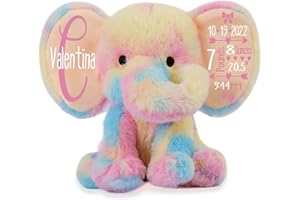 Personalized Elephant Stuffed Animal - Custom Birth Stats Announcement Stuff Elephants Animals for Babies, Baby Shower, Boy, 