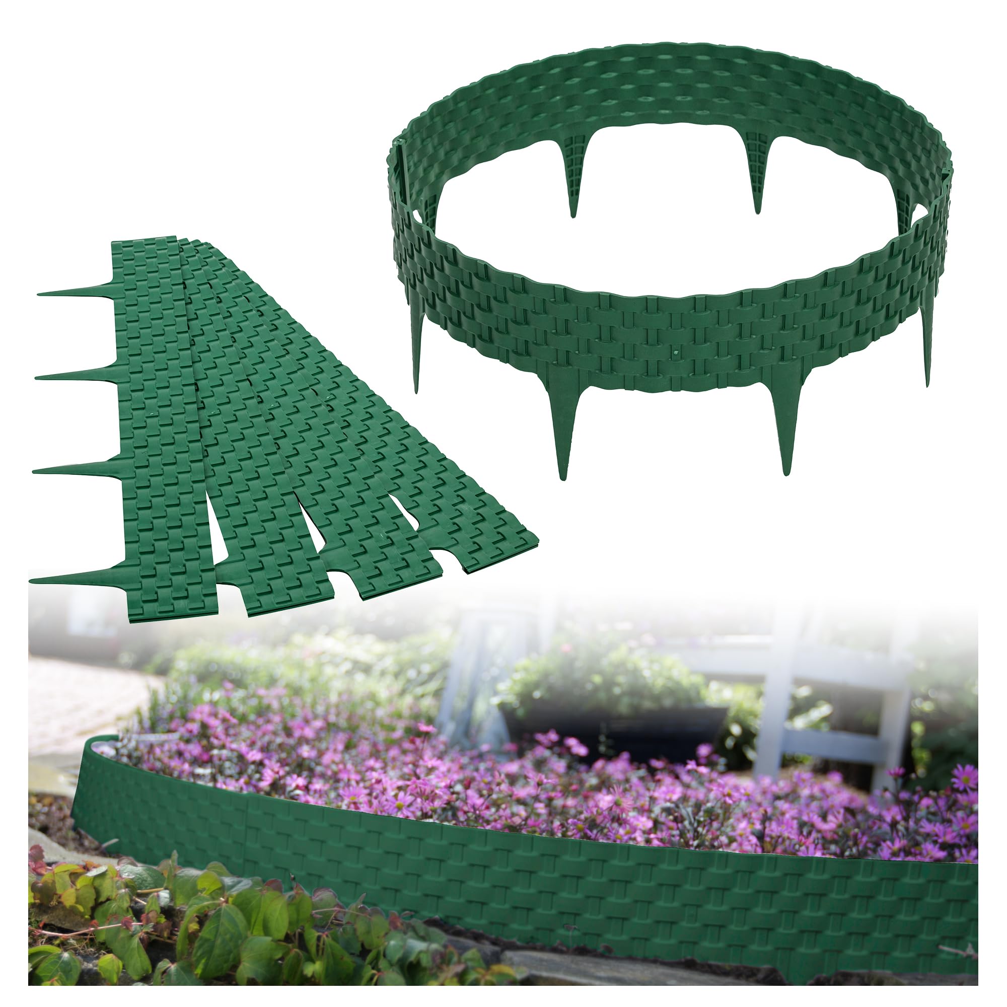 GARDENIX 3.2 m rattan bed edging bed border lawn edge garden palisade bed fence (green)