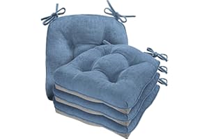 cozyide Chair Cushions for Dining Chairs, 17" x 17" Non-Slip Kitchen Chair Pads with Adjustable Ties, Memory Foam Indoor Chair Cushions for Dining Room, Blue (Pack of 4)