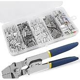 Fishing Crimping Tool Kit,Stainless Steel Fishing Crimping Pliers Wire Rope Crimping Tool with 430pcs 5 Sizes Aluminum Copper Barrel Crimp Sleeves Beads Set,4 Crimping Sizes