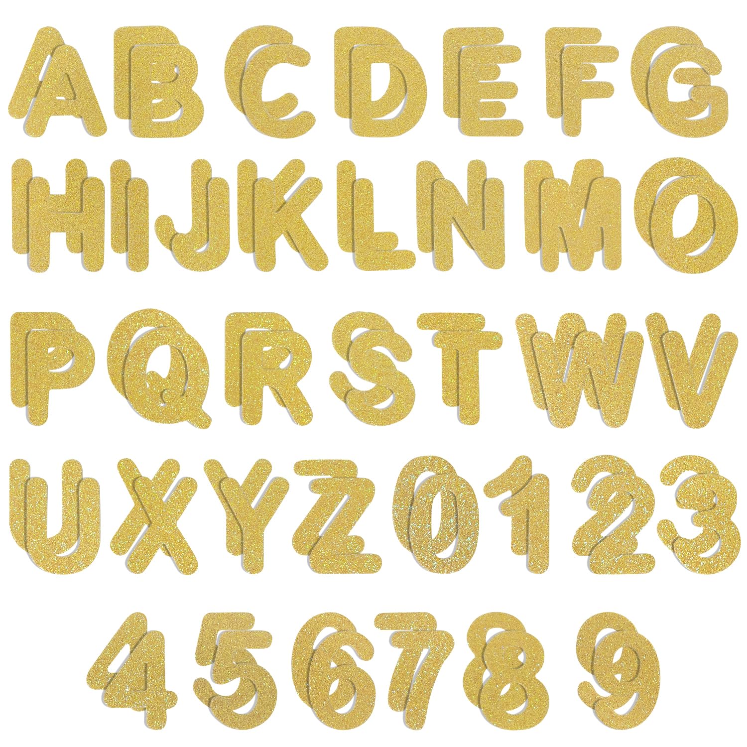 Photo 1 of FR Yellow Glitter Letter and Number Patches - Iron On Patches (Durable, Tear-Resistant, Colorfast, Washable) for Clothing, Jackets, Bags, DIY Crafts - 72 Pcs
