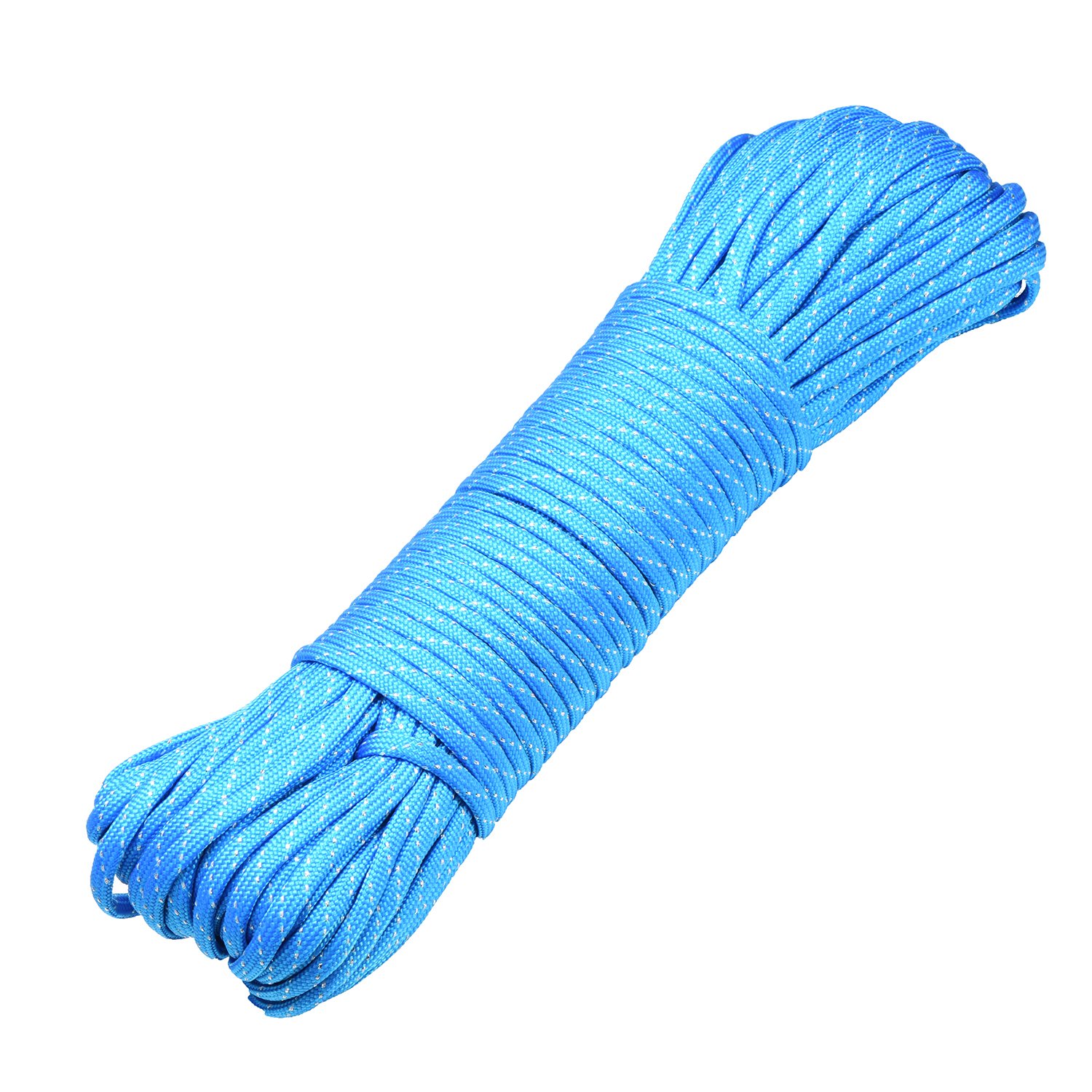 DonDon 98 ft - 30 m nylon cord Paracord survival DIY rope cord for outdoor camping activities 0.6 inch - 4 mm - 7 strands blue with silver dots