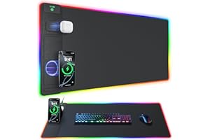 abc.mat 4-in-1 RGB Gaming Mouse Pad with Wireless Charging & Phone Stand, 31.5"x15.8" Large, 24 Light Effects, Non-Slip Base, Waterproof Ultra-Smooth Surface, with Adatper
