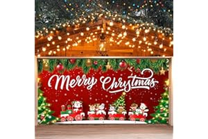 BYMUGO 6 x 13 FT Christmas Garage Door Cover Backdrop Decoration, Large Santa Claus Snowman Gingerbread Reindeer Penguin Gifts in Train Cars Printed Hanging Garage Banner Background for Outdoor Indoor Decor