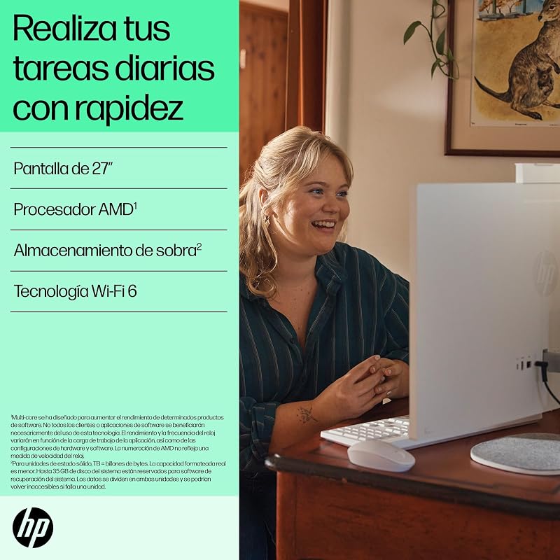 All-in-One 27-cr0007ss - Ordenador de sobremesa 27" Full HD con cámara, Teclado y ratón inalámbricos (AMD Ryzen 5 7520U, 16GB RAM, 512GB SSD, Windows 11 Home) Blanco