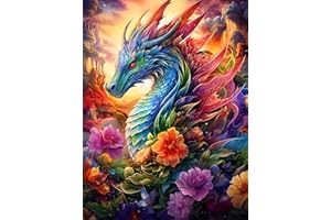 igoodom Dragon Diamond Painting Kits for Adults, 5D Dragon and Flower Diamond Art Kits for Beginners, DIY Animal Gem Art Kits for Gift Home Wall Decor 12x16 Inch