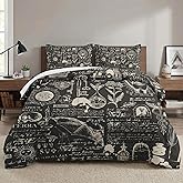 WeCozy Queen Size Comforter Set with 2 Pillowcases, Gothic Goth Bat Chemistry Science Dark Academia Medieval 3 Pcs Bedding for Adults Bedroom Bed Decor