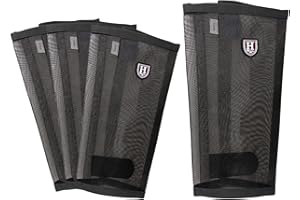 Harrison Howard Loose-Fitting Horse Fly Leggins Breathable, Tear-Resistant Fine Mesh Leg Guards Stay-on Comfortable Fly Boots (Set of 4) Black Small
