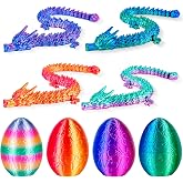 3Dgenius 4Pcs 3D Printed Dragon Eggs with Articulated Dragon Inside, 8.86" Flexible Mystery Dragon Toy Set, Cool Fidget Toys for Kids &amp; Adults, Fantasy Home Decor, Easter Christmas Birthday Gift