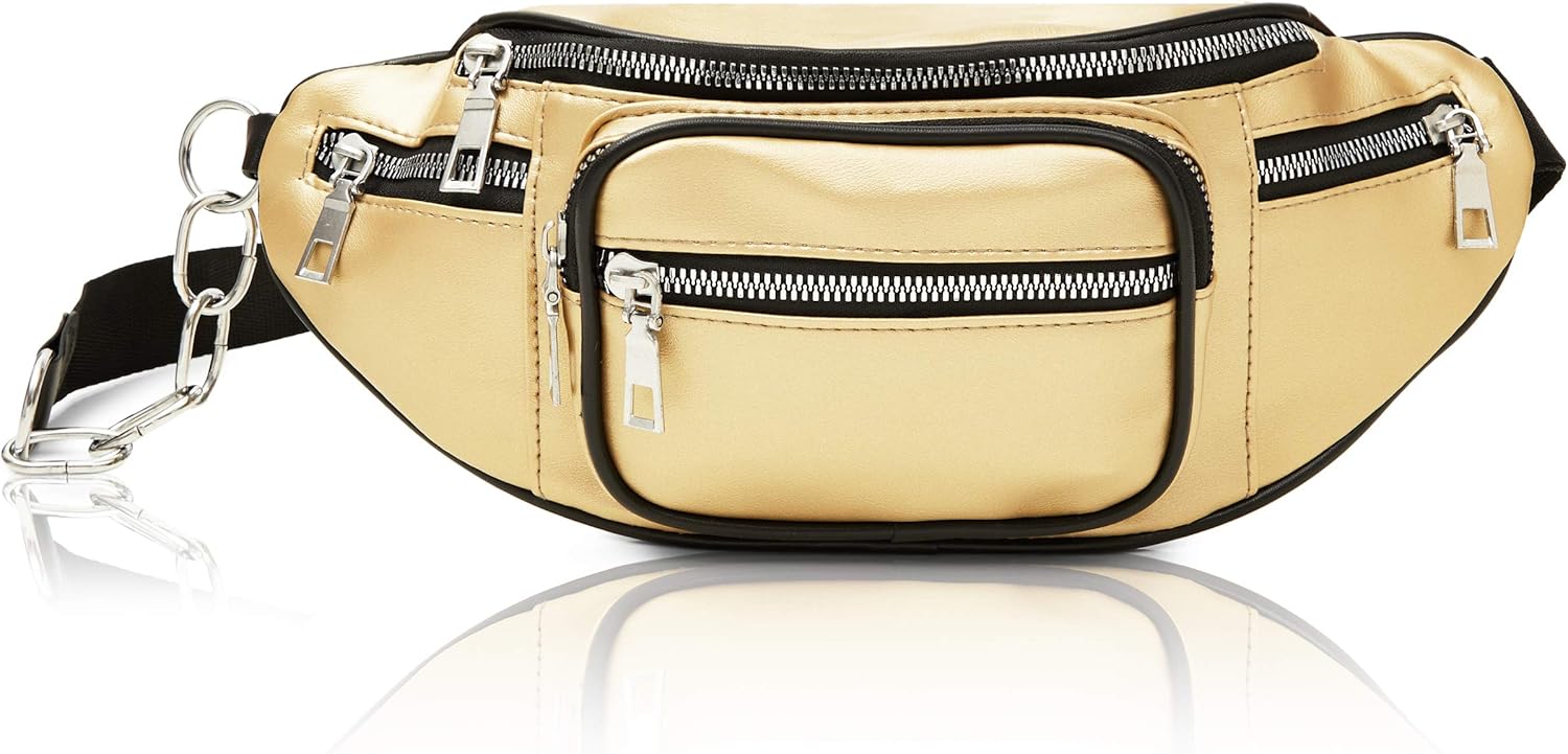 Faux Leather Fanny Pack in Gold for Women, Adjustable