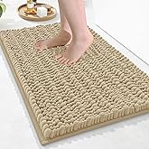 Arotive Luxury Chenille Bathroom Rug Mat, Extra Soft Thick Absorbent Shaggy Bath Rugs, Non-Slip Machine Wash Dry, Plush Bath Mats for Bathroom, Shower and Tub, 24x16, Beige
