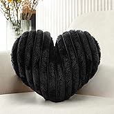 Nmkopzy 16 Inch Black Heart Pillow Cute Decorative Throw Pillows, Heart Shaped Soft Fluffy Faux Fur Pillows Cushions for Couch Chair Bed Bedroom Room Home Decor Aesthetic (1, Black, Medium-16 x13)