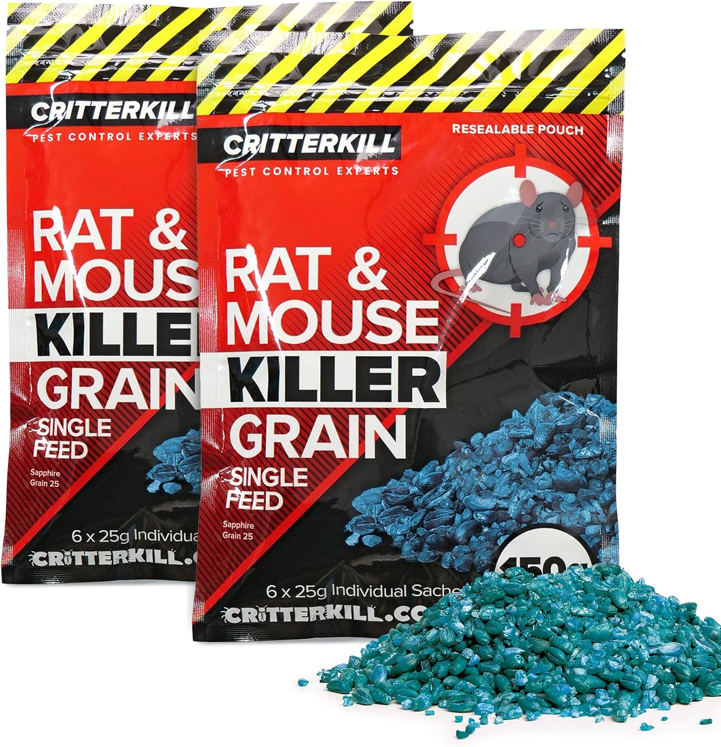 CritterKill Rat & Mouse Killer Poison Grain 150g SINGLE FEED - EXTRA STRENGTH (300g), 2 Pack