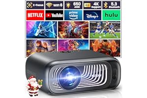 [Electric Focus/Auto Keystone] FUDONI Projector with WiFi 6 and Bluetooth Dual-way, 650ANSI Native 1080P 4K Support Outdoor Movie Projector Max 300'' Display, for iOS/Android/TV Stick/HDMI/USB/Laptop