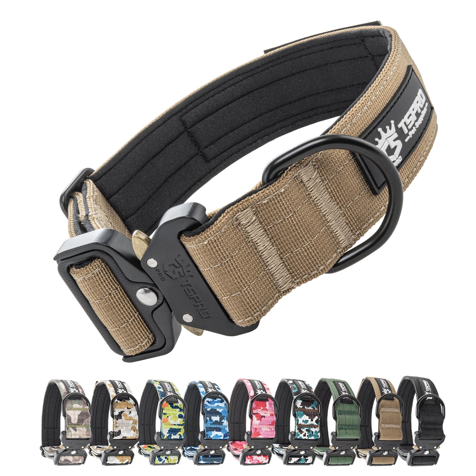 TSPRO Tactical Premium Dog Collar with Patch & Heavy Duty Quick Release Metal Buckle, Adjustable Thick Strong Collar for Medium Large Dogs (Khaki, M) — image 1