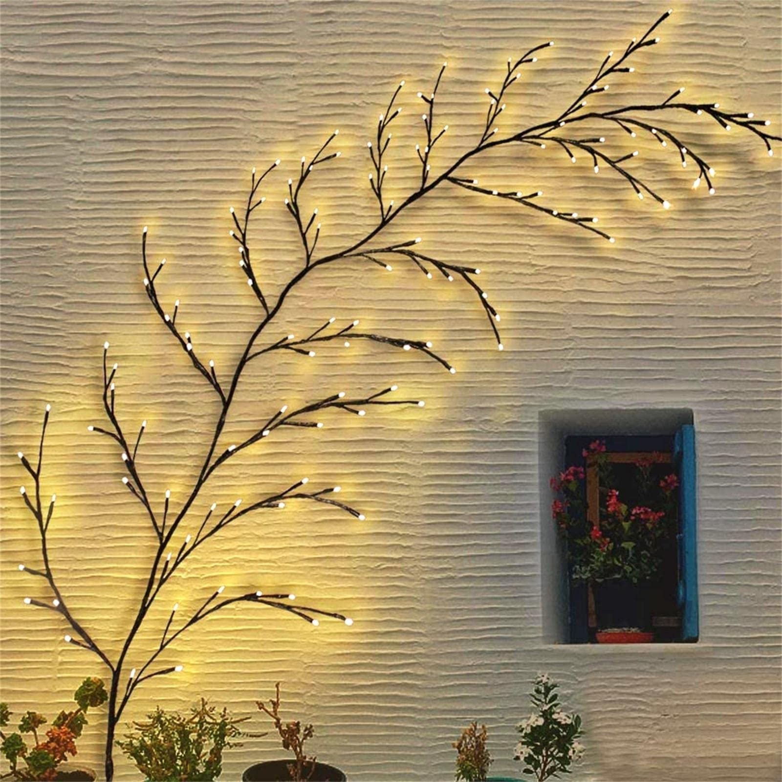 NEWNEN Solar Powered String Lights,7.5FT 144 LED Fairy Lights Multi Coloured, Willow Vines Twig Wall Decor Lights for Outdoor Indoor, Bedroom Living Room, Christmas Halloween Party Decorations